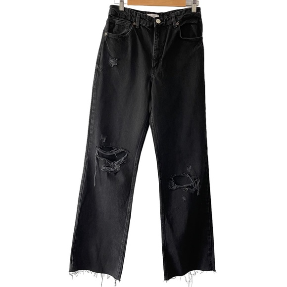 Zara Denim - Zara Wide Leg High Rise black jeans distressed size 8 Women's